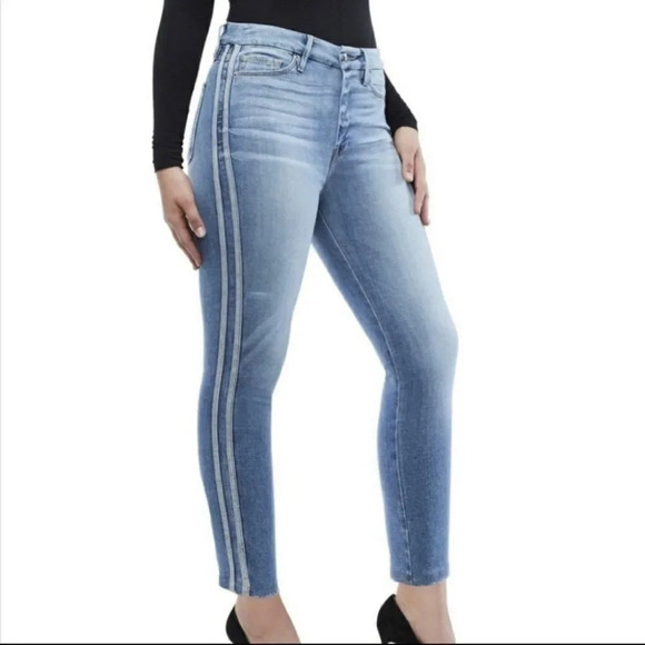 Good American Good Waist Athletic Stripe High Waist Denim Size 25 - Picture 1 of 11